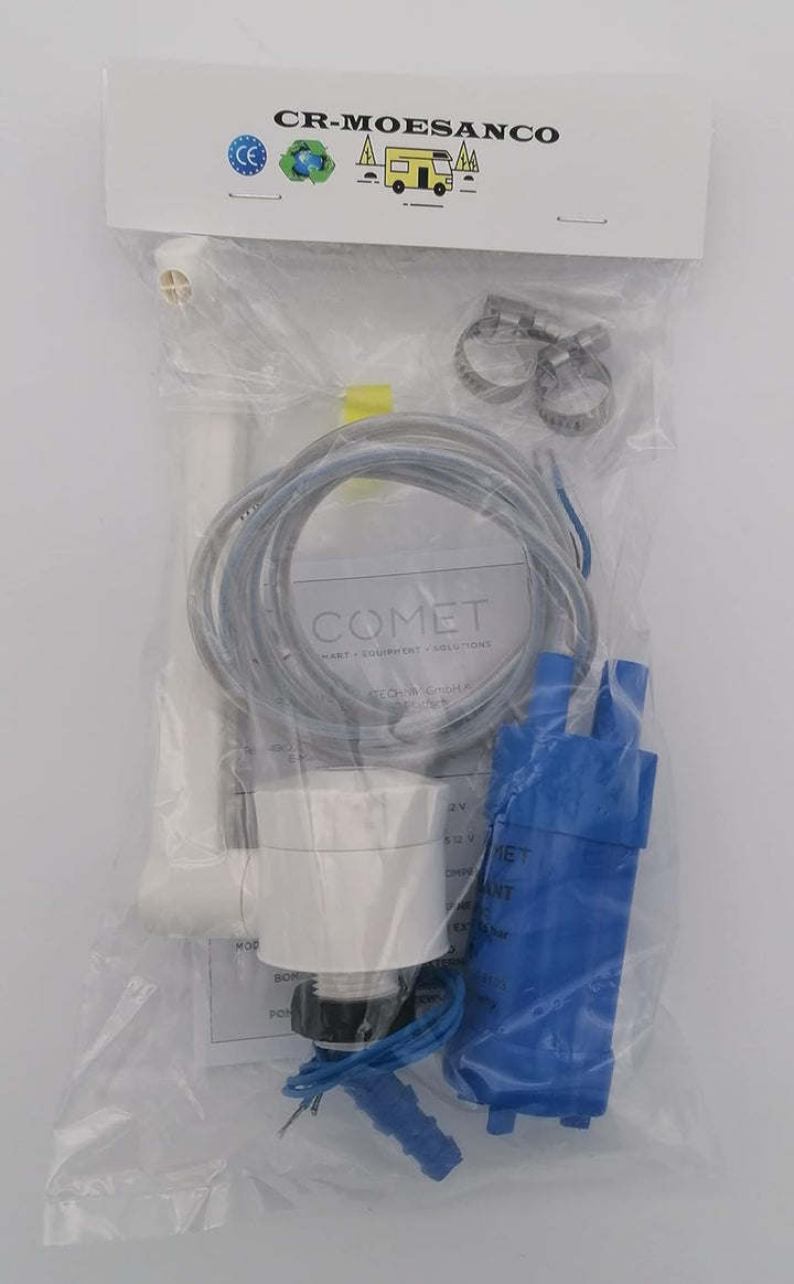 CR-MOESANCO® KIT Wasserhahn + Pumpe + 2 INOX-Klemmen für 12 V Wohnwagen, Wohnmobil, Camper-Waschbeck