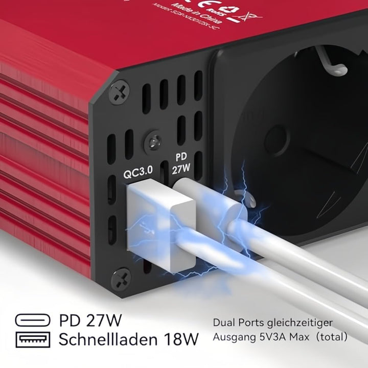 ALLWEI 300W Wechselrichter 12V auf 230V Spannungswandler, Stromwandler mit Typ-C & USB Anschluss, In