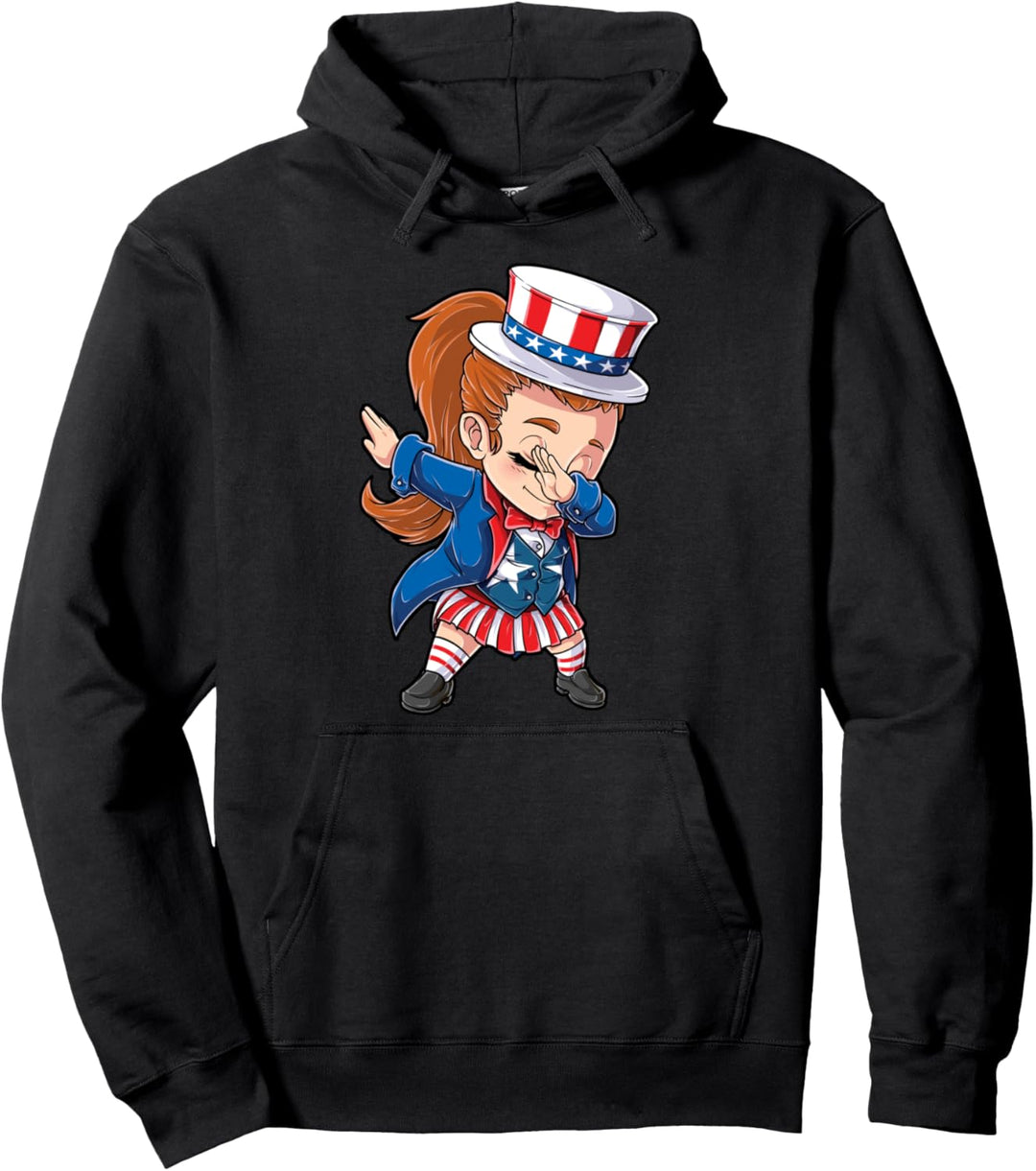Dabbing Uncle Sam Girl 4th Of July Women USA American Flag Pullover Hoodie
