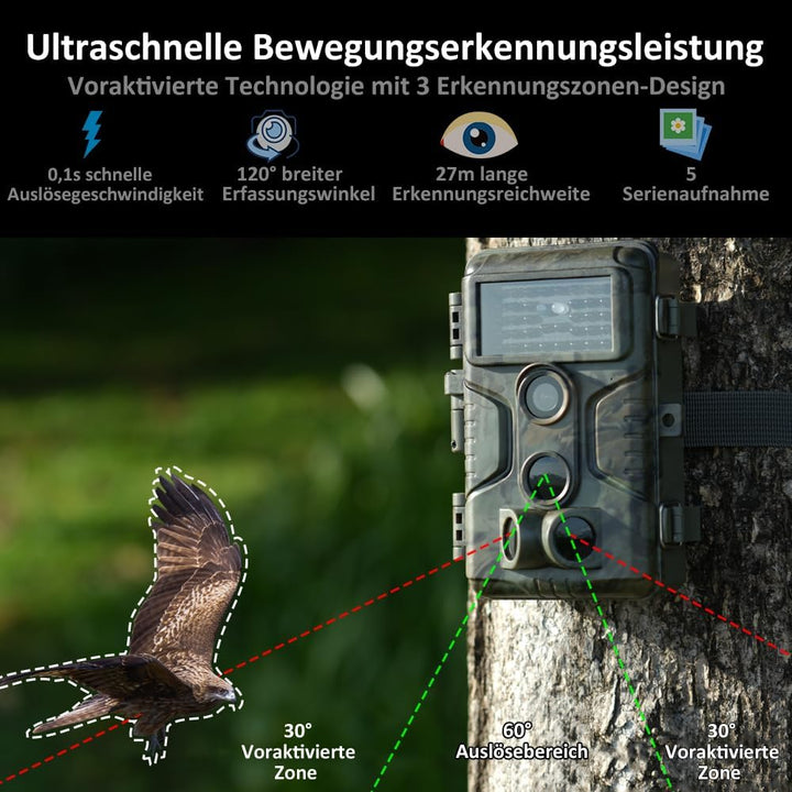 GardePro A3S Wildkamera 48MP 1296P H.264 Video Wildtierkamera mit Klarer 30M No Glow Infrarot, 0.1s