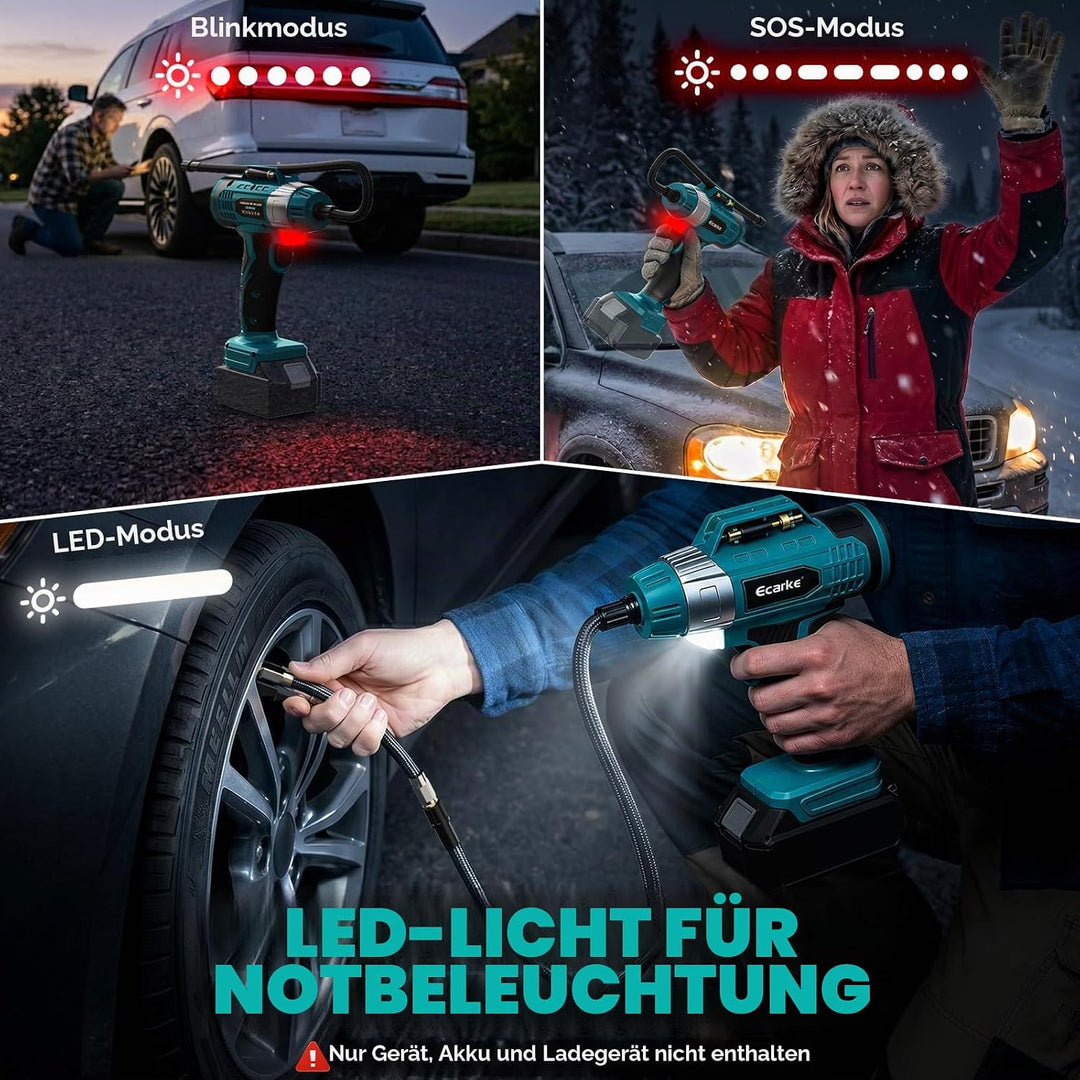 Ecarke Akku Kompressor 11 Bar mit Digitalmanometer & 12V-Zigarettenanzünder, kompatibel mit Makita 1
