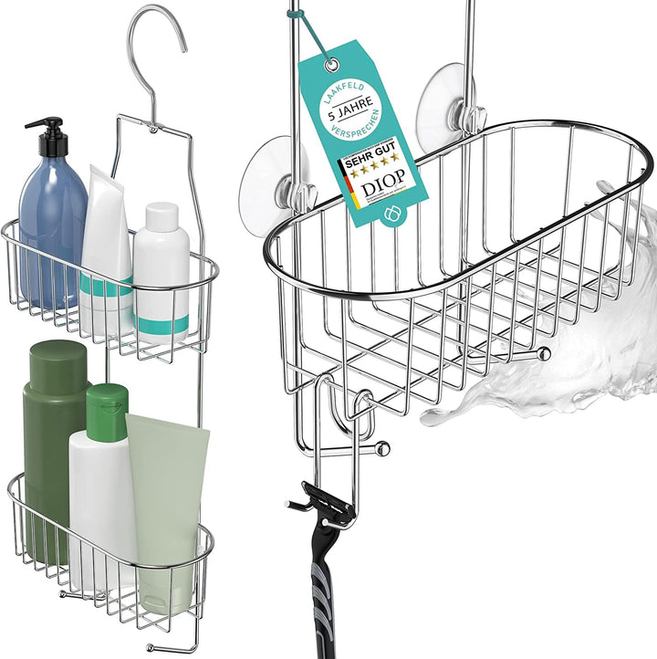 Duschablage zum Hängen mit 3 Fach Anti-Rost Schutz inkl. gratis Rasierhalter, Saugnäpfe & Abstandsri