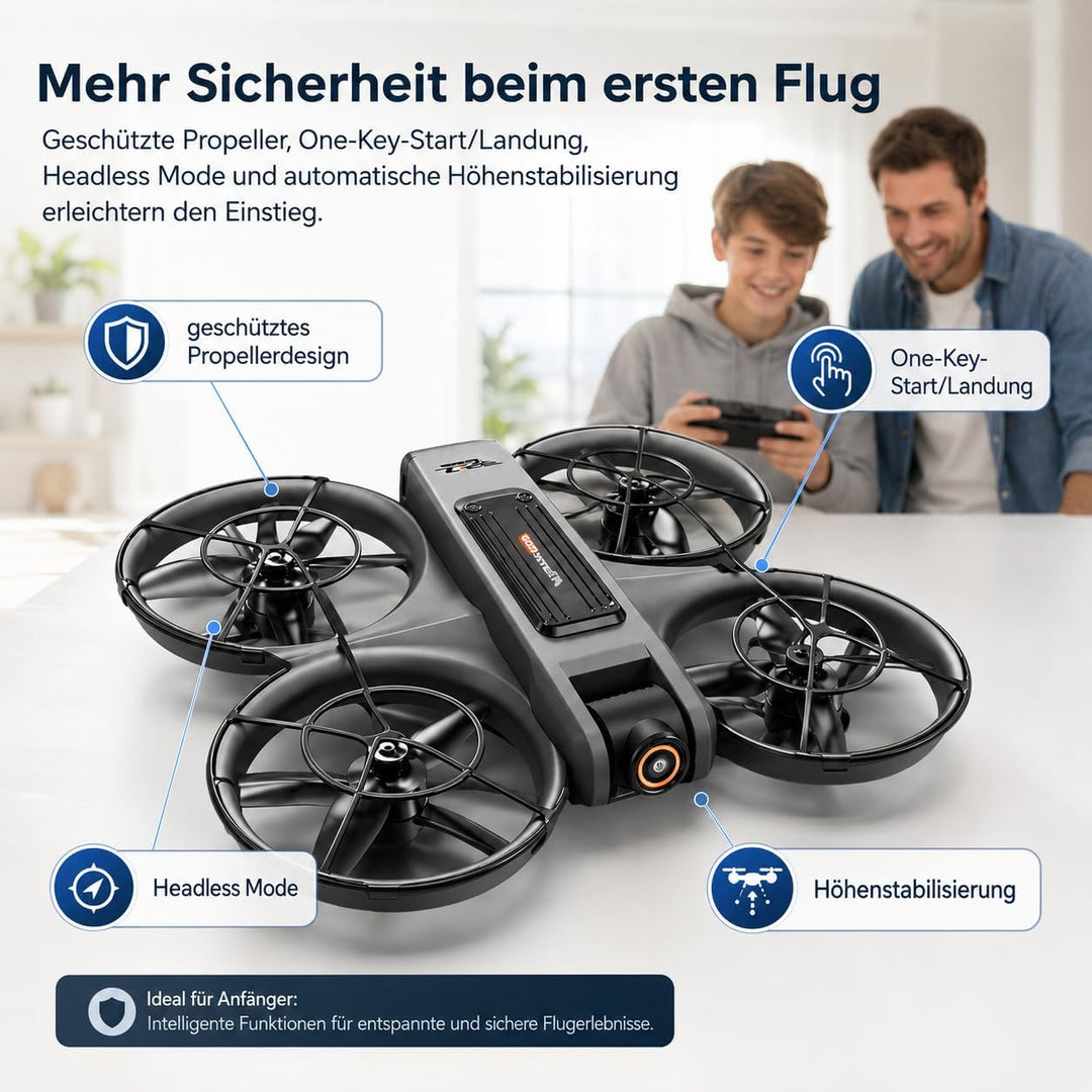 Drohne mit Kamera & Display Fernbedienung, Brushless Motor, Dual Kamera 90° verstellbar, FPV Live-Üb
