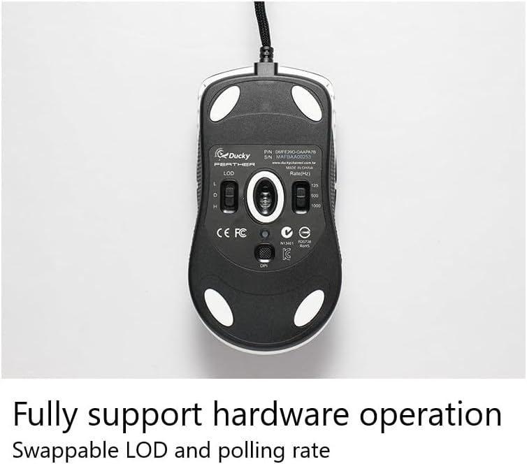 Ducky Feather Gaming Maus 65g – Symmetrisch für Rechts- & Linkshänder – PixArt 3389 Sensor mit 16.00