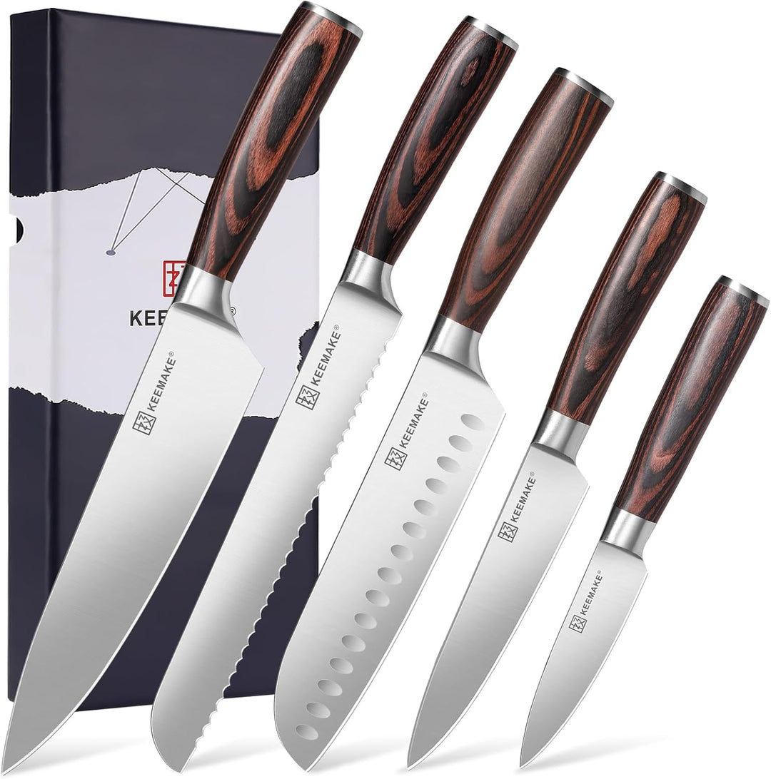 KEEMAKE Messer Set 5 Teilig, Küchenmesser Set Scharfe Messerset Edelstahl, Profi Kochmesser Set mit