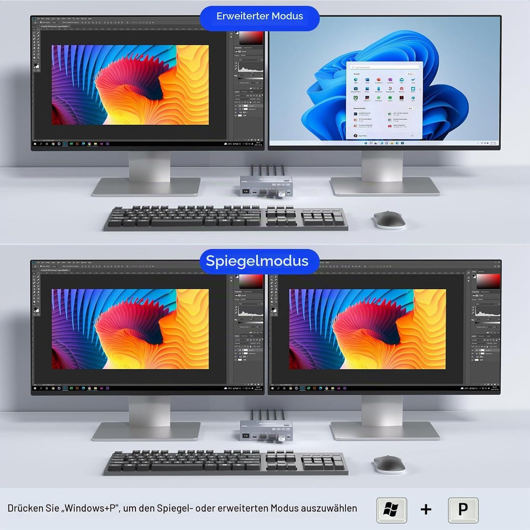 USB 3.0 HDMI KVM Switch 2 PC 2 Monitore mit EDID, 8K@60Hz &amp; 4K@144Hz, Dual Monitor KVM Switch Share
