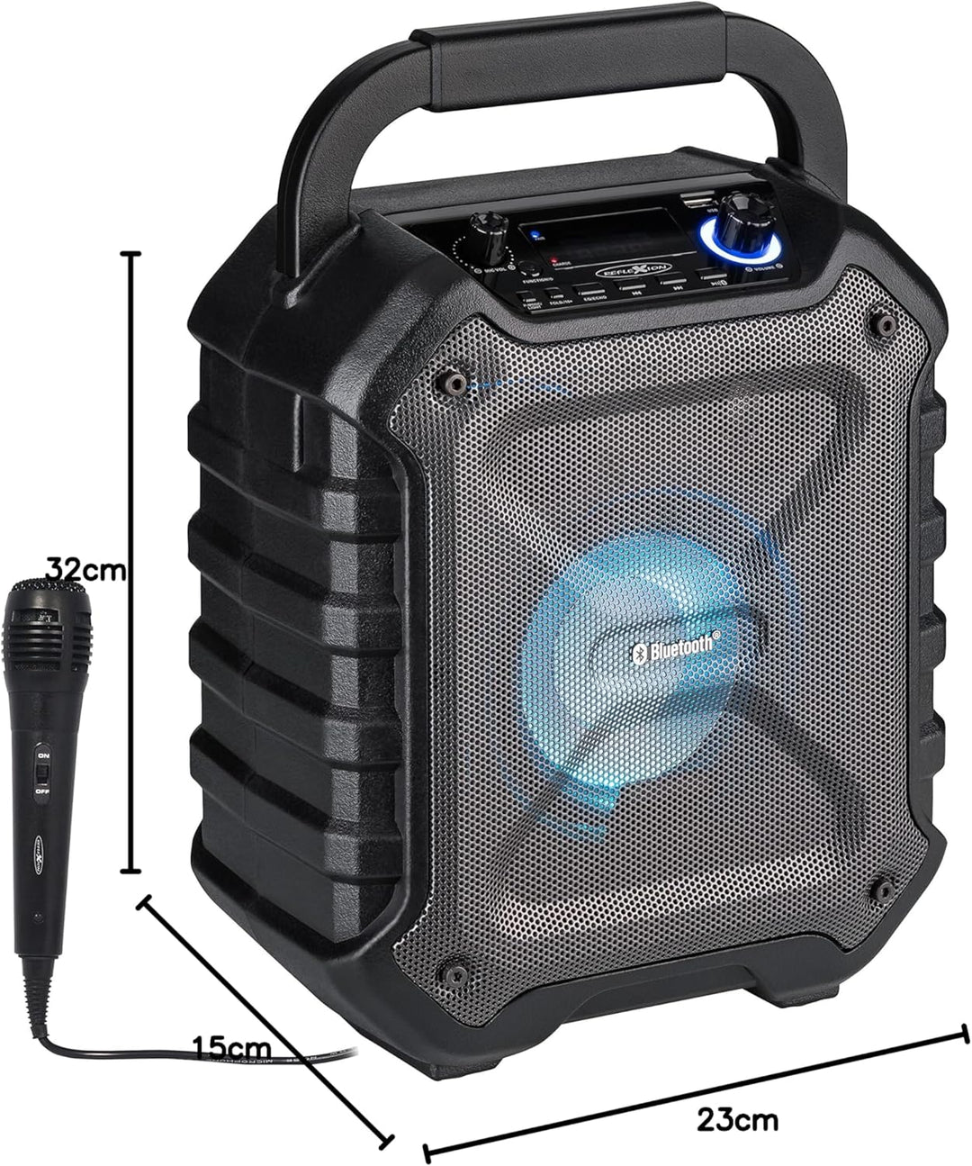 REFLEXION PS06BT kompakte PA-Anlage, mobil mit Akku, Lichteffekten und Karaoke-Funktion, inklusive M