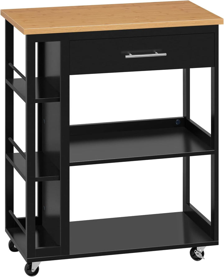 WOLTU Küchenwagen mit Arbeitsplatte, Servierwagen mit Rollen, Rollwagen mit Schublade offenen Ablage