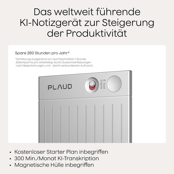 Plaud Note KI-Diktiergerät (Silver Note mit schwarzer Hülle) | Aufnahmegerät zum Transkribieren &amp;