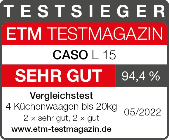 Caso L15 Design Küchenwaage, digitale Küchenwaage mit extra grosser Wiegefläche (30x22 cm) aus gebür