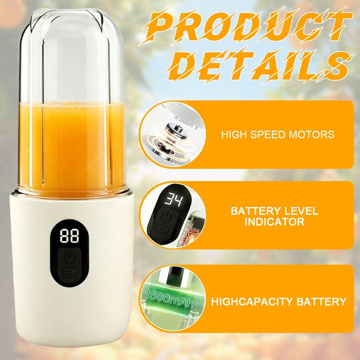 Tragbarer Mixer, 500ML Mixer Smoothie Maker to Go mit Ersatzbecher, USB Wiederaufladbar Portable Ble