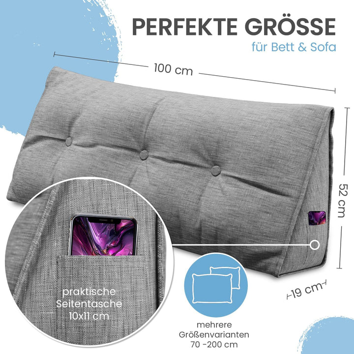 Rückenkissen, Bett-Rückenstütze Keilform, Rückenstützkissen, für Bett & Sofa, 100 cm breit, ideal fü