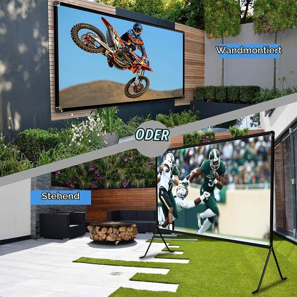 Beamer leinwand(150 "), Projektion Leinwand mit Ständer 16: 9 HD Faltbare Innen- / Aussenprojektion,
