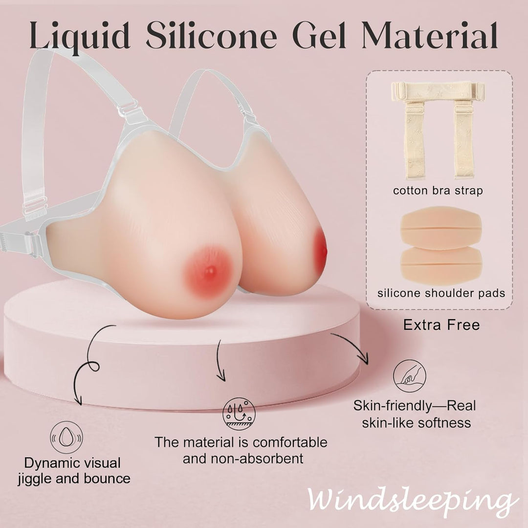 Windsleeping Silikon Brustprothese mit Trägern, Mastektomie-Prothese, Fake Brüste Nackt B, Nackt B