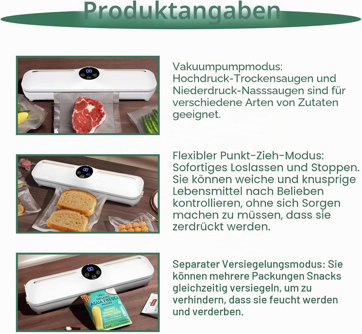 Vakuumierer, Vakuumiergerät mit Vakuumierbeuteln, All-in-1 Vakuumierer mit 20 Vakuumierbeuteln für T