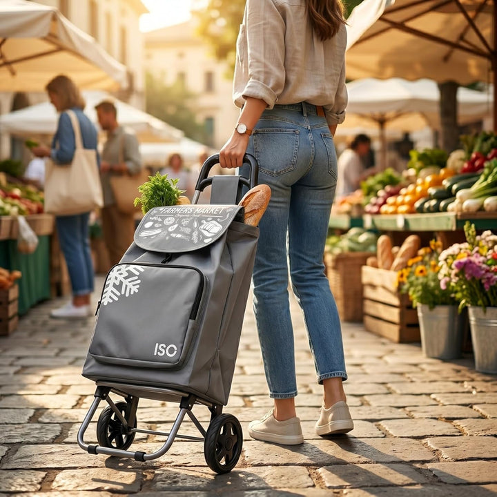 ELEPSO Einkaufstrolley mit Kühlfach 35L grau – Einkaufswagen leicht & stabil – Shopping Trolley für