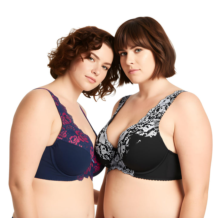 Curve Muse Damen Minimizer BH Ungefüttert Bügel Spitzenstickerei - 2er Pack 75C Blau, Silber(2er Pac