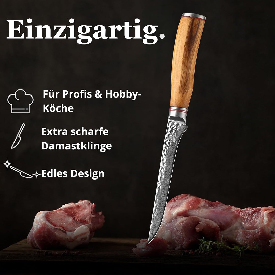 Zayiko Minami Olive Damast Filetiermesser 16,50 cm Klinge extrem scharf aus 67 Lagen I Damast Küchen