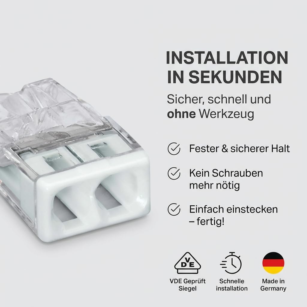 Verbindungsklemmen Set 250 Stück – enthält Original WAGO Klemmen Set Serie 2273 (2-, 3-, 4-, 5-, 8 p