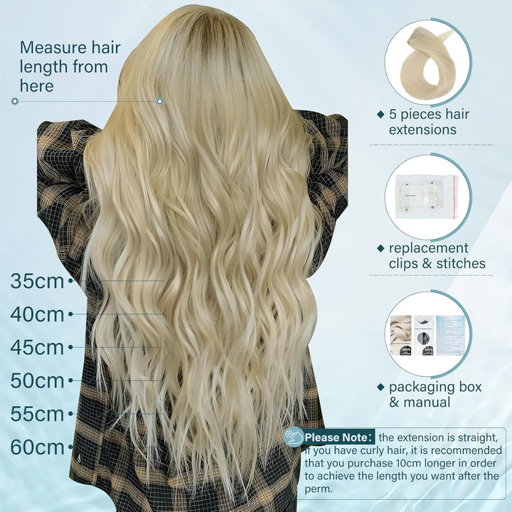 Elailite Clip in Extensions Echthaar, 5 Pcs Remy Haarverlängerung mit 12 Clips, 55cm-75g Glattes Haa