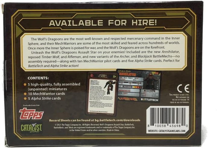 Catalyst Game Labs - BattleTech Wolfs Dragoons Assault Star - Miniature Game -English Version