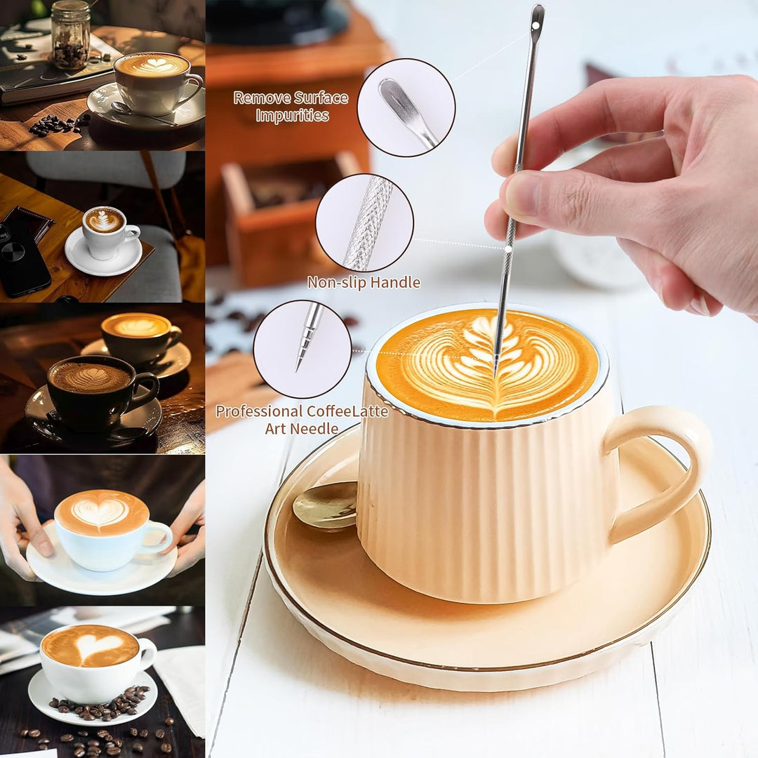 Milchkännchen 450ml Milk Pitcher Edelstahl mit Messmarken und Latte Art Pen Ideal für Cappuccino Lat