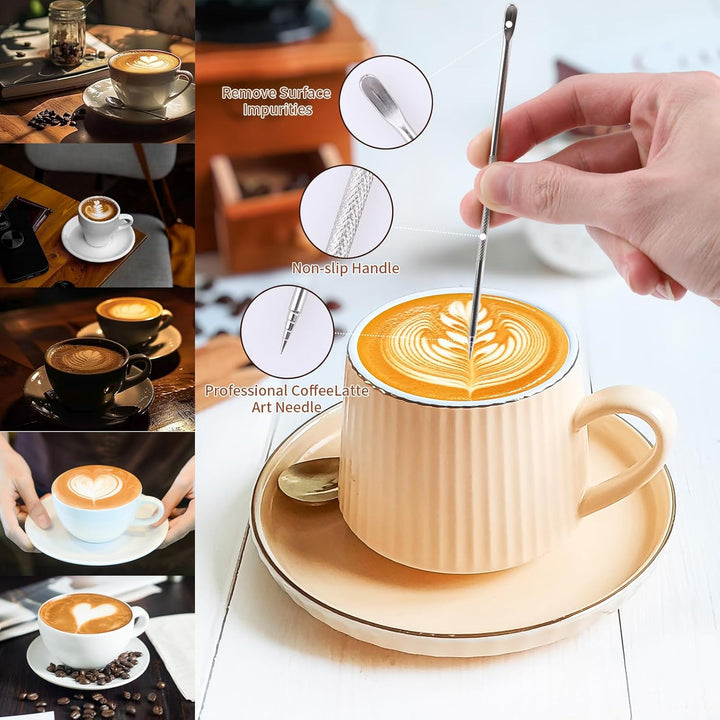Milchkännchen 450ml Milk Pitcher Edelstahl mit Messmarken und Latte Art Pen Ideal für Cappuccino Lat