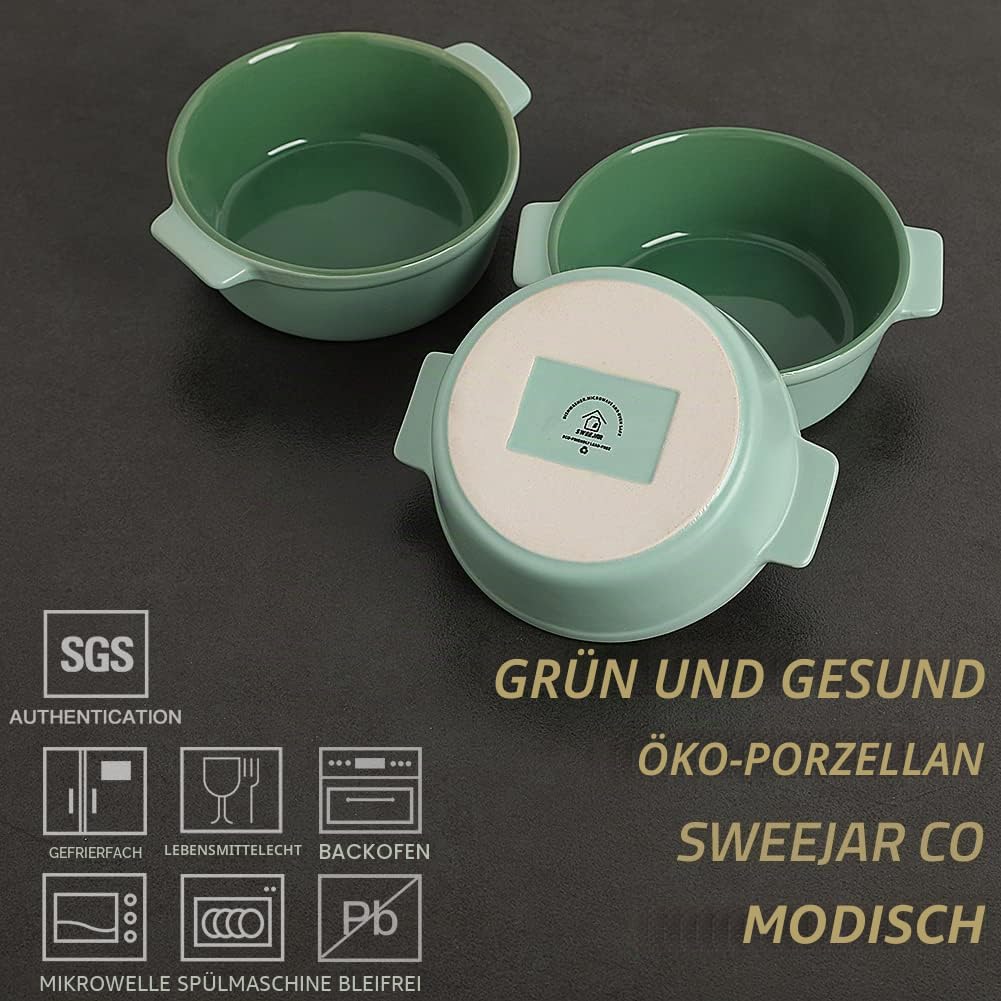 Sweejar Home Keramik-Souffle-Schalen, runder Griff, zum Backen, 300 ml, für Pudding, Creme Brulee un