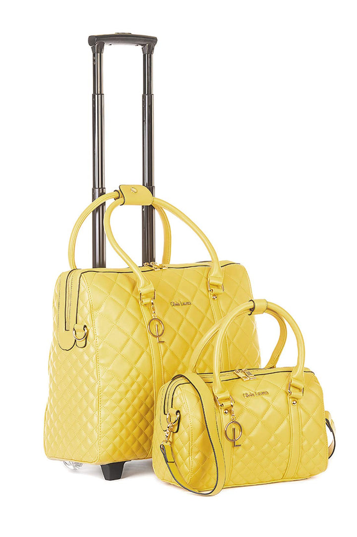 Bowatex Luxus Damen Schulter Gurt Laptop Akten Rollen Trolley + Handtasche Gelb