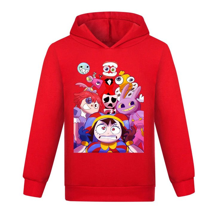 Kapuzen-Sweatshirt für Mädchen, digitaler Zirkus, violett, rosa, Cartoon-Grafik-Design, lässiger Pul