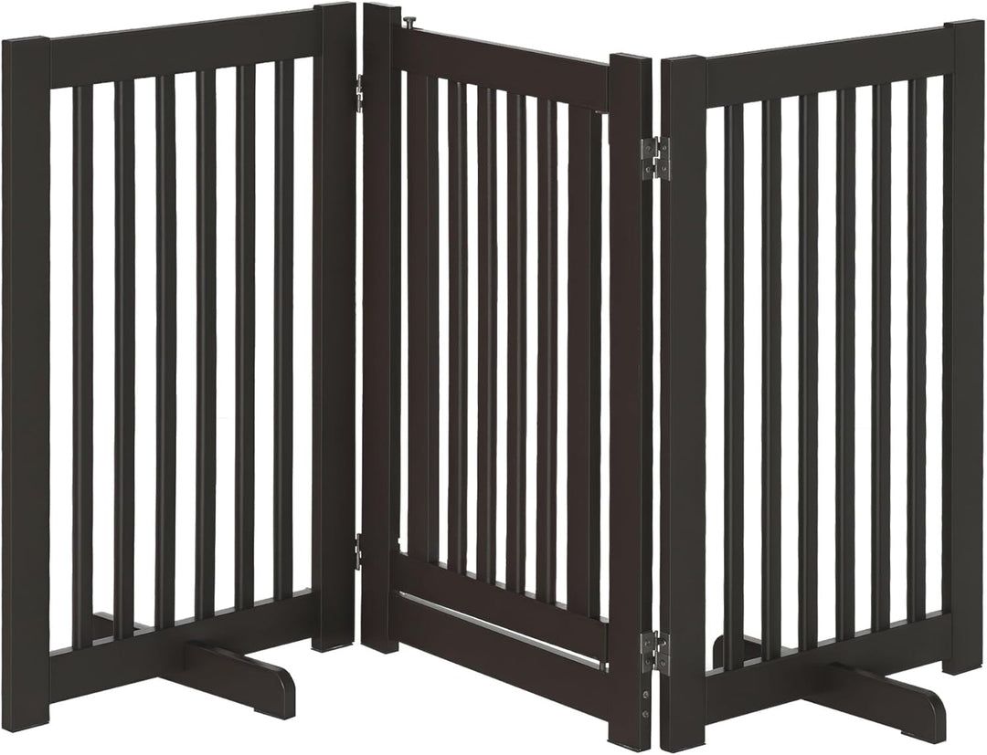 PawHut Absperrgitter Holz Freistehendes Schutzgitter für Hunde Türschutzgitter Verstellbares Hundegi