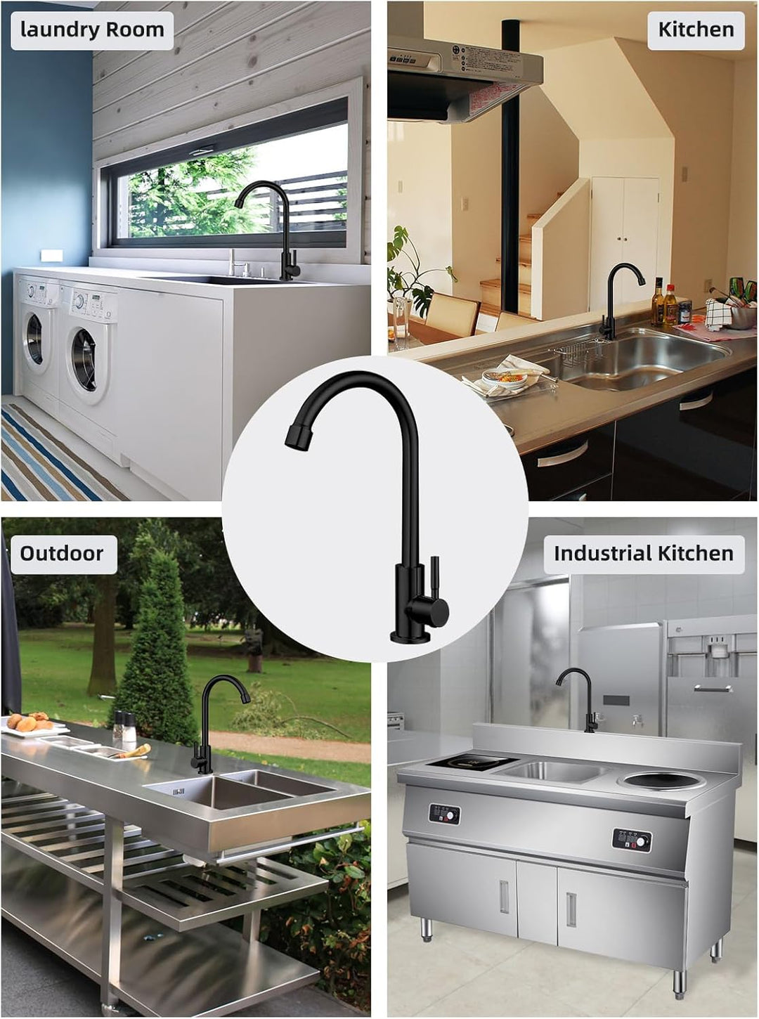 Nur Kaltwasser-Wasserhahn, SUS304 Edelstahl, Wasserhahn für Küchenspüle, schwarzer Wasserhahn, hoher