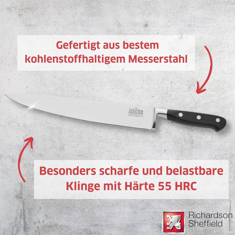 Richardson Sheffield V SABATIER Kochmesser, gehärteter Klingenstahl, rostfrei, extrem scharf, Profi