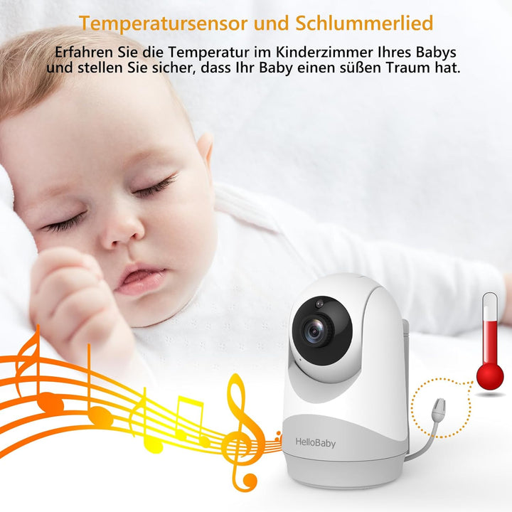 HelloBaby Babyphone mit Kamera, Ohne WLAN, 3,2-Zoll-IPS-Bildschirm, Nachtsicht, Schwenken, Neigen Zo