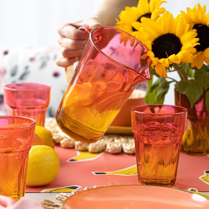 TREND FOR HOME Wasserkaraffe Glas 1 Liter mit Handlichem Griff Bunt Wasserkrug 19 cm Glaskanne Orang