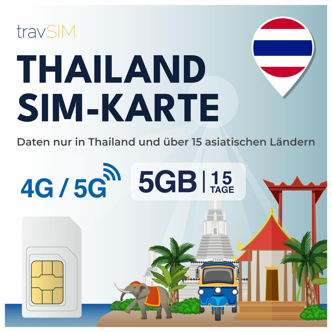travSIM Thailand SIM-Karte | 5GB Mobile Daten | Funktioniert auf iOS- und Android-Geräten | Der Plan