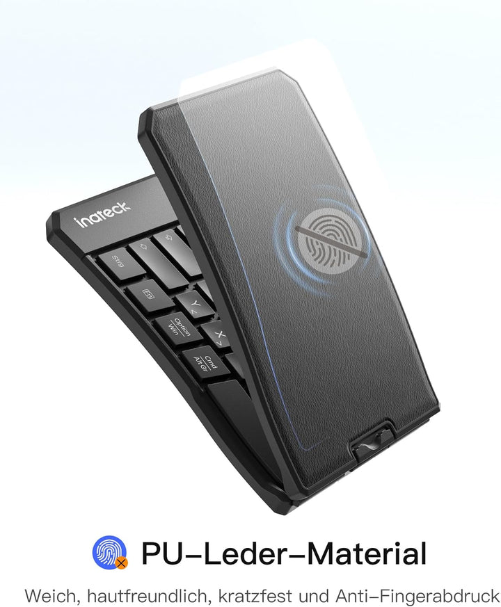Inateck Faltbare Tastatur Ergonomische, Funktastatur Dual-Fold Magnetic QWERTZ,mit 3 BT,Mit Rückencl