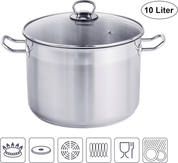XL Profi Universalkochtopf Suppentopf Jumbotopf Ø 26x18cm, 10 Liter, ca. 2 kg, Silber - für alle Her