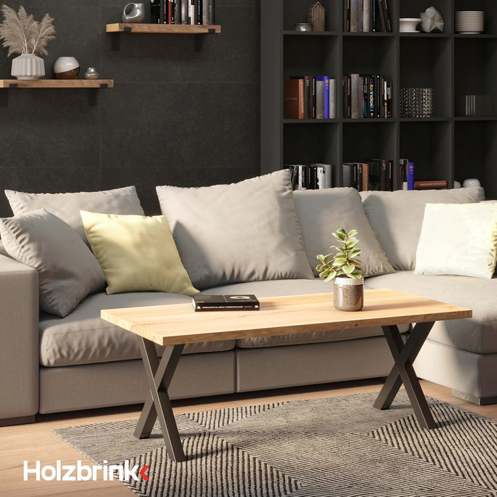 HOLZBRINK Tischbeine Metall Schwarz X-Form | Design Tischkufen/Tischgestell für Couchtisch, Esstisch