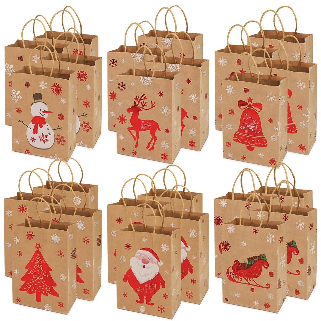 24 Stück Weihnachtskraft Geschenktüten Weihnachtspapiertüten mit Griffen Weihnachtstüten mit Weihnac