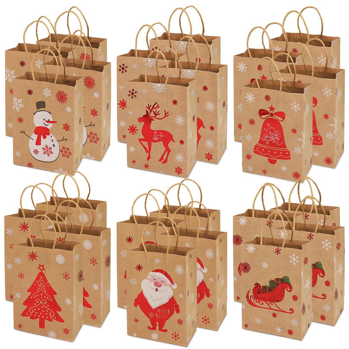 24 Stück Weihnachtskraft Geschenktüten Weihnachtspapiertüten mit Griffen Weihnachtstüten mit Weihnac