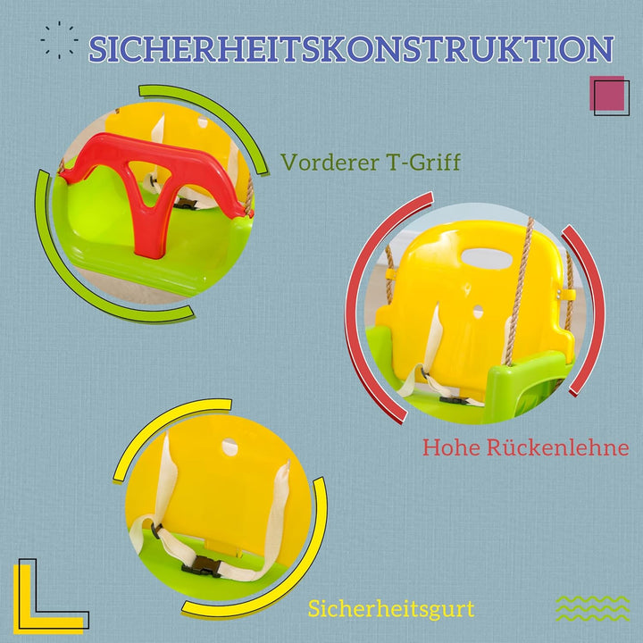 Outsunny Babyschaukel 3 in 1 Kinderschaukel Babysitz verstellbar Mitwachsend Schaukelsitz mit Rücken
