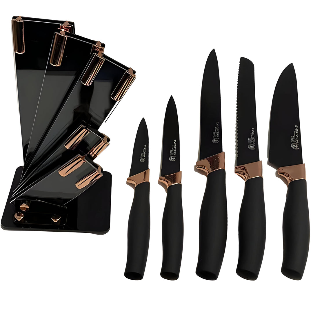 Retoo Küchenmesser Set 6-Tlg, Scharf, Messerset gerade Klinge, Kochmesser, Slicer, Brotmesser, Unive