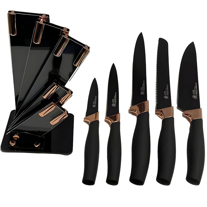 Retoo Küchenmesser Set 6-Tlg, Scharf, Messerset gerade Klinge, Kochmesser, Slicer, Brotmesser, Unive