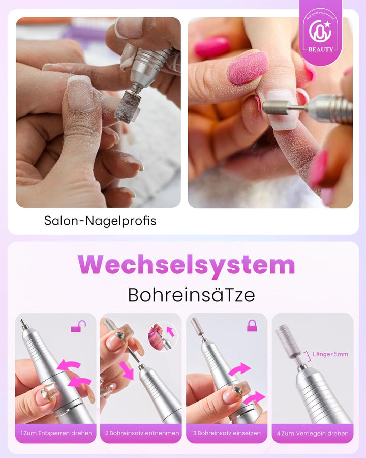 CozyZen Kabellose Nagelfeile Professionell: 45000 U/min Wiederaufladbare Elektrische Nagelfeile Set,
