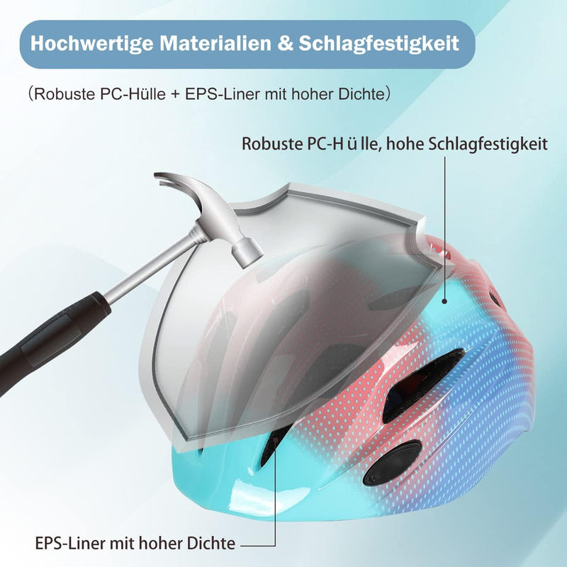 Fahrradhelm Robuster Kinder Helm Verstellbarer Skateboardhelm Radhelm Skaterhelm 52-56CM für Mädchen