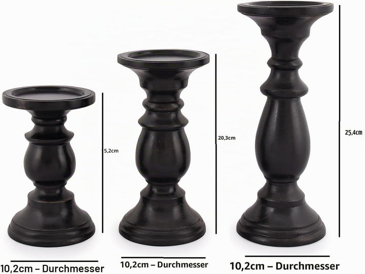 SAMHITA Set mit 3 Kerzenhaltern aus Mangoholz, in schwarzer Oberfläche, für Tischdekoration, Kerze f