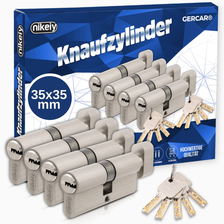 GERCAR Pro 4er Set Knaufzylinder gleichschliessend 70mm Schliesszylinder mit Knauf 35/35 Zylinder -