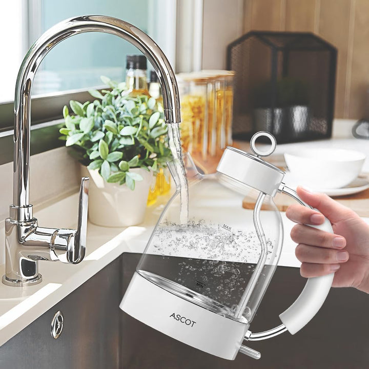 Wasserkocher Glas, ASCOT Elektrischer Wasserkocher Edelstahl, 2200W, 1,5L, BPA frei, leiser Schnellk
