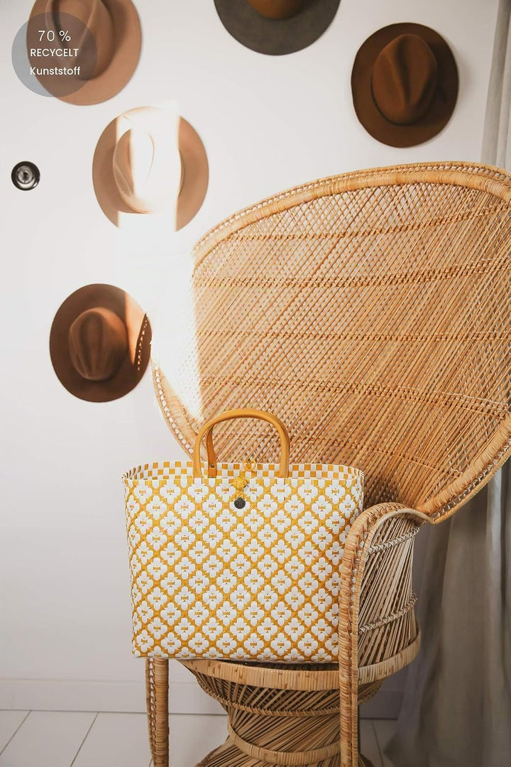 Handed By - Tasche/Shopper/Einkaufstasche - Motif Bag - Kunststoff - gelb/weiss - 32 x 38 x 22 cm